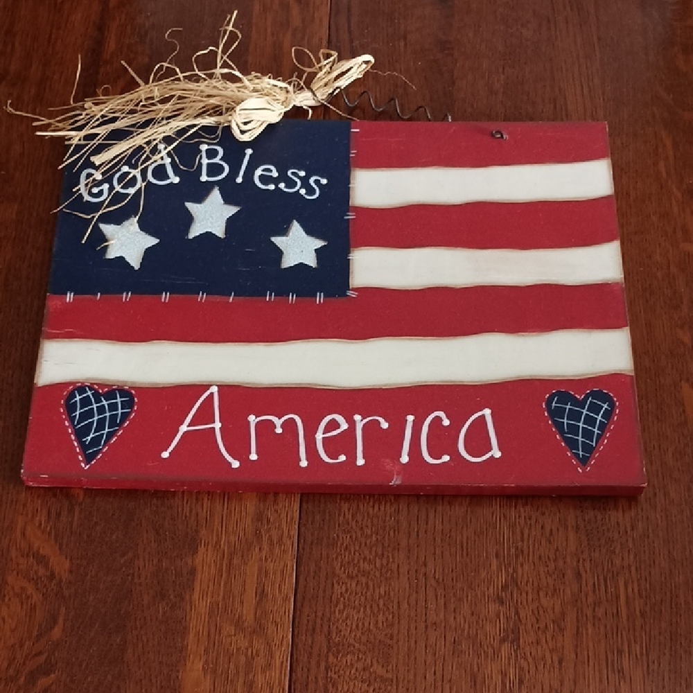 Wood God Bless America Flag 4th Of July Decor (b275)
